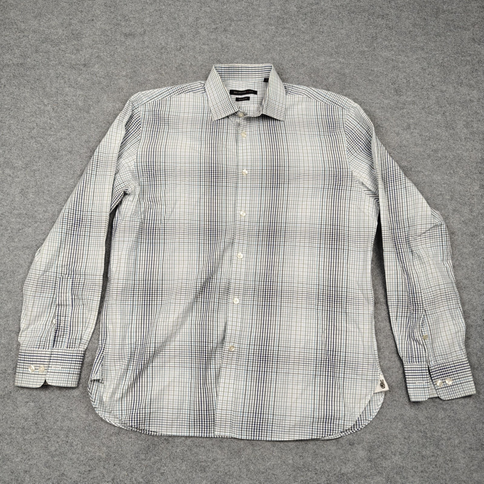 John Varvatos Dress Shirt Mens 16 32/33 Blue Check Regular Fit Long Sleeve